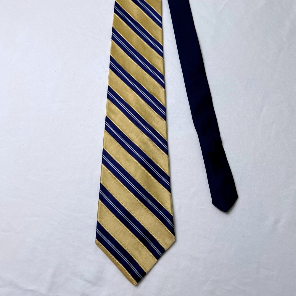 Tommy Hilfiger Mens Striped Silk Repp Tie OS Gold Navy Blue Ivy League Preppy